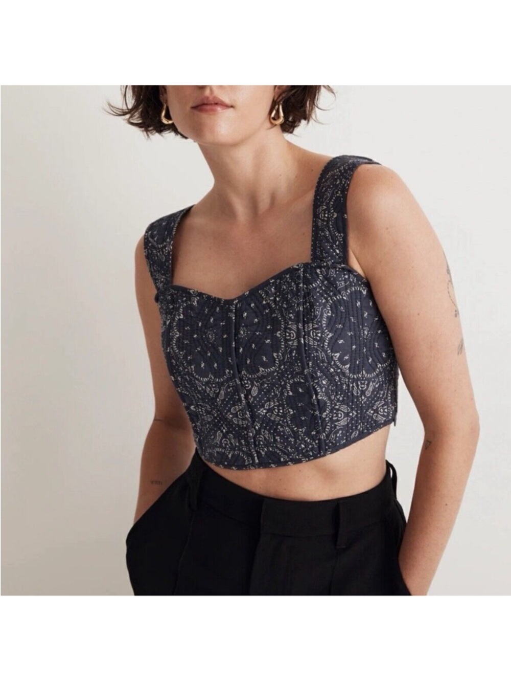 Madewell Quilted Sweetheart Crop Top, size 12, NWT